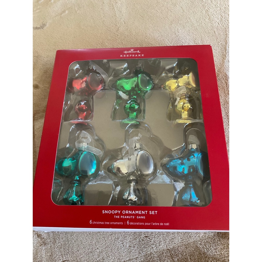 Hallmark Keepsake Snoopy Ornament Set The Peanuts Gang 6 Piece Glass Metallic